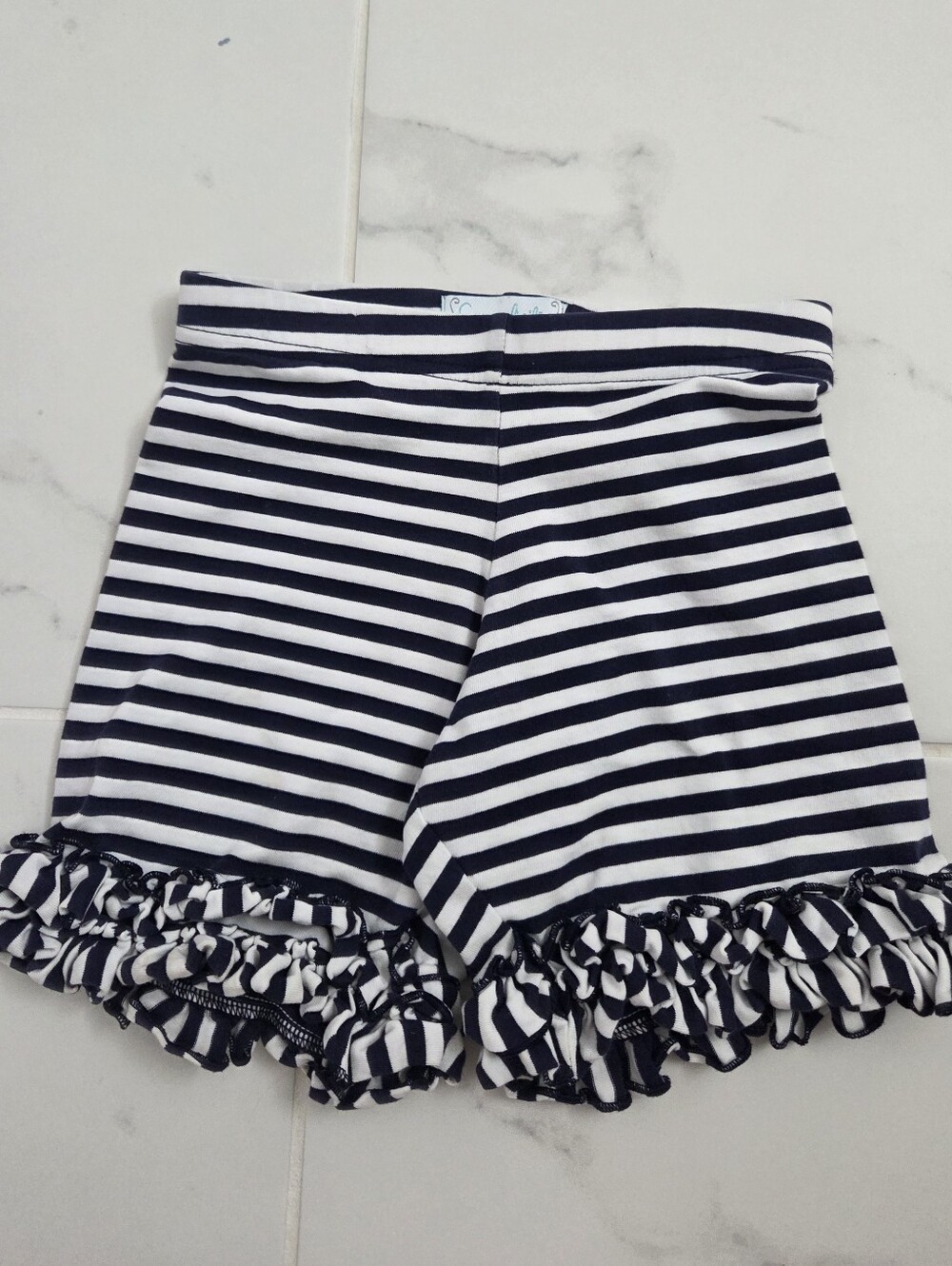 Shrimp & Grits Navy and White Striped Ruffle Hem Girls' Shorts Size 3t